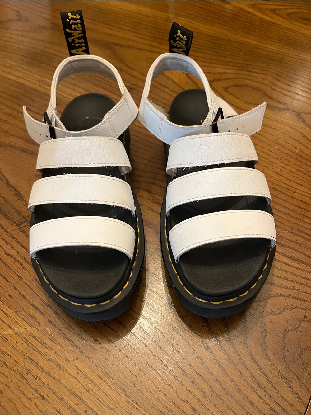 Dr. Martens Blaire Hydro Leather Strap Sandals in white, size 8